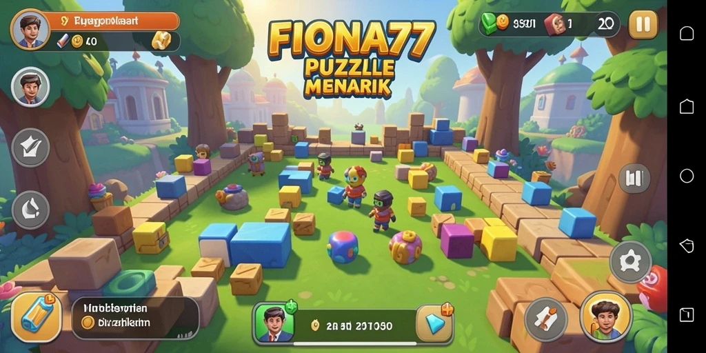 Tampilan gameplay FIONA77 dengan teka-teki yang menantang dan grafis colorful.