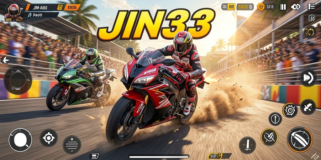Screenshot JIN33 menampilkan aksi balap motor yang mendebarkan.