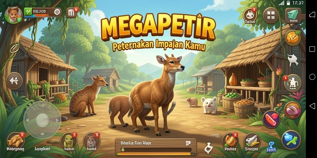 Screenshot gameplay MEGAPETIR dengan suasana bertani yang seru.
