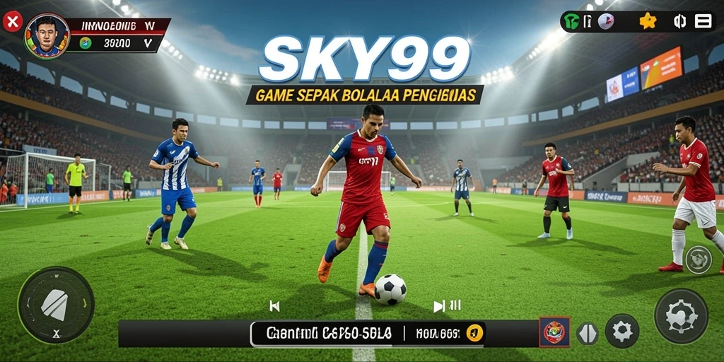 Screenshot gameplay SKY99 menampilkan aksi seru di lapangan sepak bola.