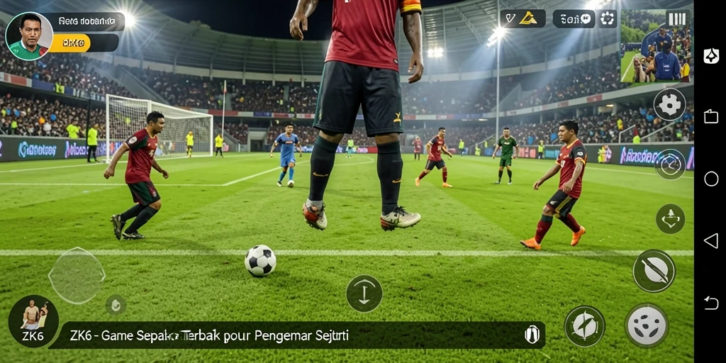 Tangkapan layar gameplay ZK6 yang menampilkan aksi cepat dalam sepak bola.